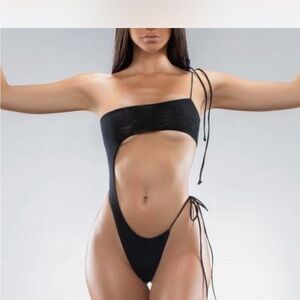 Fashion Nova Black Asymmetrical Cutout One-Piece